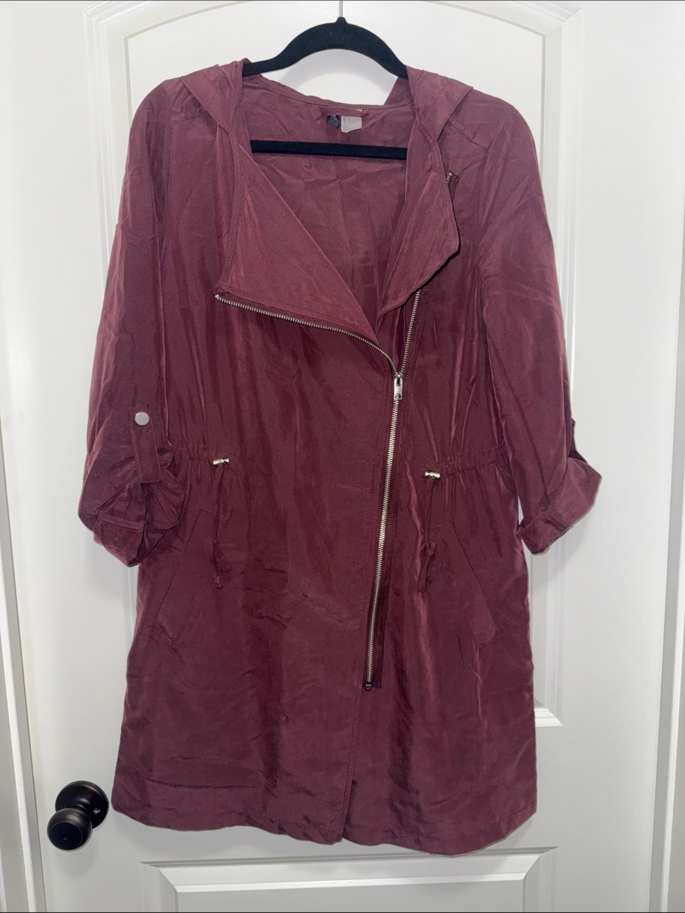 H&M-Divided Lightweight Hooded Trench Coat - Burgundy